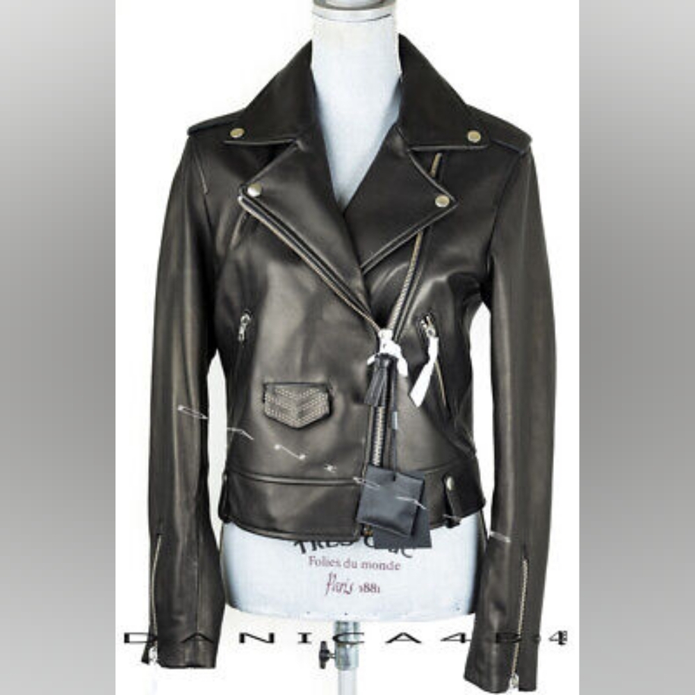 BNWT Mackage  black  genuine leather  moto jacket with studs.